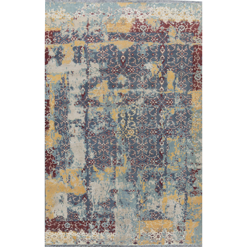 Kendale Abstract Area Rug in Dark Blue/Yellow/Brown