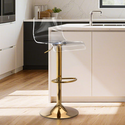 Clear Bar Stools Set of 4, Acrylic Bar Stools Swivel, Transparent Bar Stool, Gold Bar Stool Adjustable Height, Modern Bar Chairs for Kitchen, Dining Room, Gold