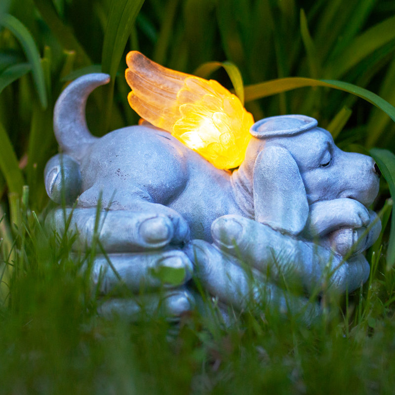 Exhart Solar Cradled Angel Dog Memorial Garden Statue, 8 by 5 Inches