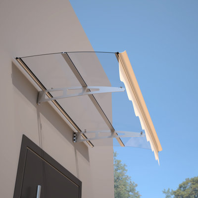 Auvent de porte-fenêtre 150 x 86 cm - Toile en polycarbonate avec protection UPF 80+, supports en aluminium, résistant à la chaleur et à la neige, fixation murale, protection en alliage, installation stable, usage extérieur