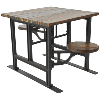 Teak Wood Dining Table with Attached Seats by 17 Stories