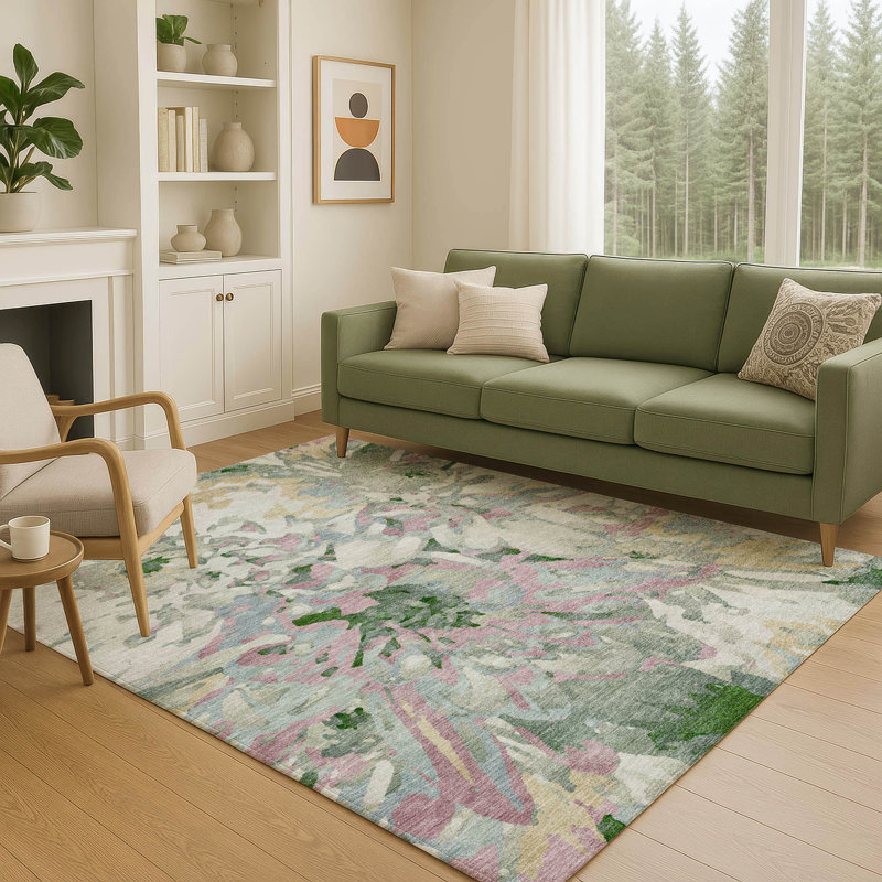 Tapis floral intérieur / extérieur lavable à la machine Chantille ACN2340, Rectangle 5 pi x 7 pi 6 po