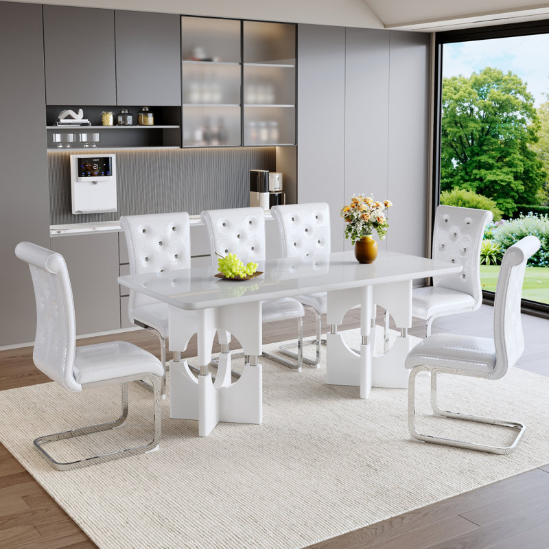 Ensemble de table de salle à manger 7 pièces Modern Modern, 7 pièces : table, 6 chaises, White