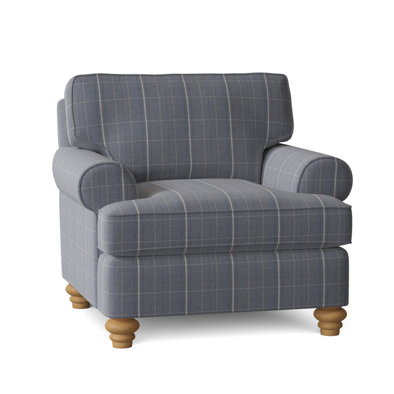 Lowell Chair, Havana Finish, Lapis Plaid; 0126-63