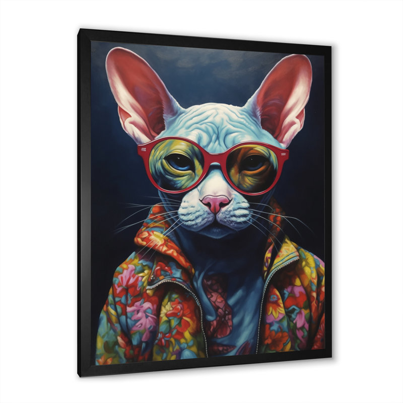 «Cool Cat With Sun Sun II», reproduction sur toile encadrée, H 40 po x l 30 po x P 1,5 po, Cadre photo noir