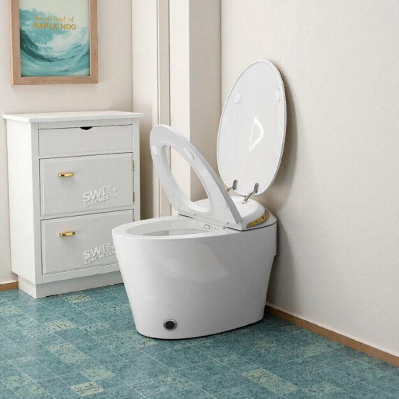 Smart One-Piece Toilet With Bidet, Auto Open/Close Seat, Warm Water & Dryer, Hands-Free Operation, White