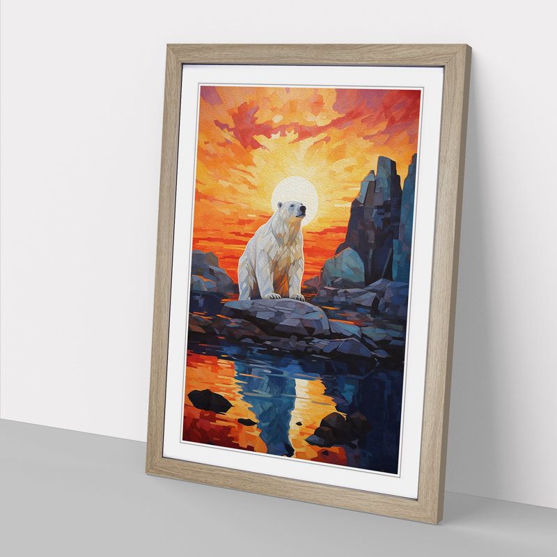 XYZ-FRM-V1223-5209 Polar Bear Orphism No.3 1 Piece Single Picture Frame Wall Art, 64cm H x 46cm W x 2cm D, Oak