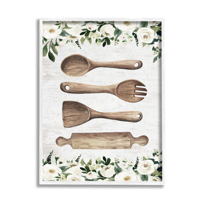 Ustensiles de cuisine et roses sur bois par impression à lettres et doublée