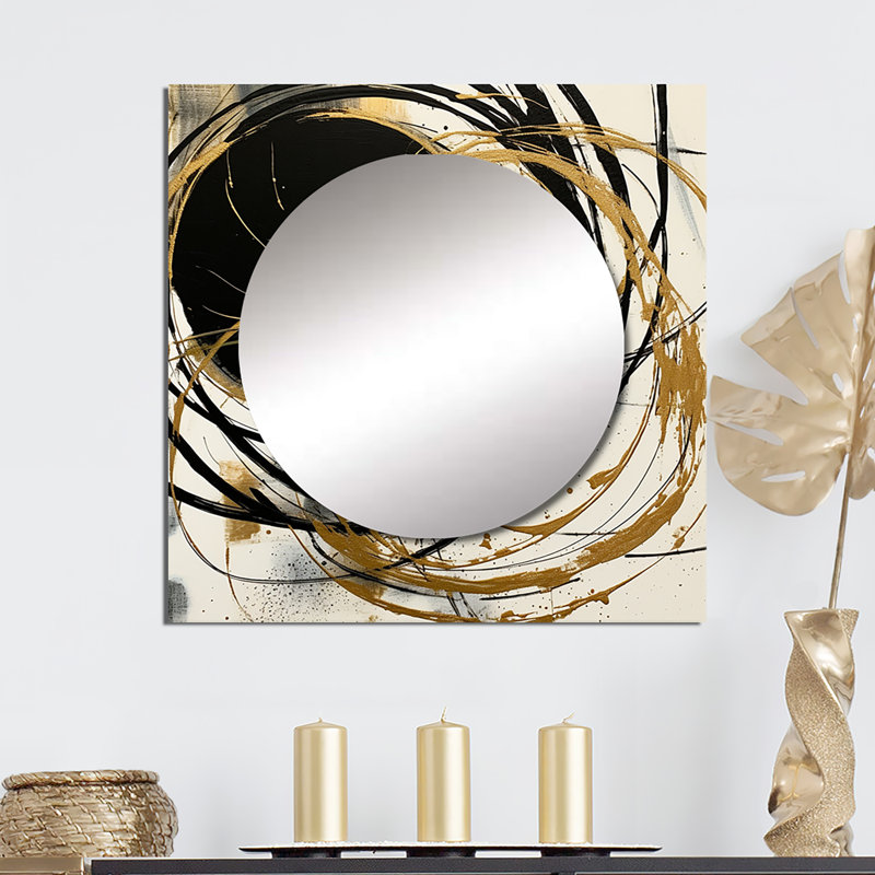 Flamur - art abstrait carré de miroir mural de salon, 23 po x 23 po