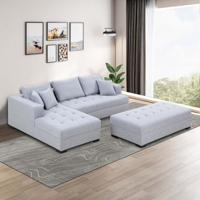 Ensemble de canapé modulaire en L à 3 sièges avec méridienne et banc de table basse avec repose-pieds