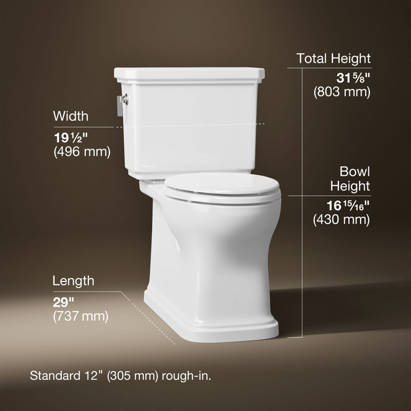 Toilette allongée deux pièces avec siphon à jupe Claude by Studio McGee, 1,28 gallon par pouce carré, Blanc, Gauche