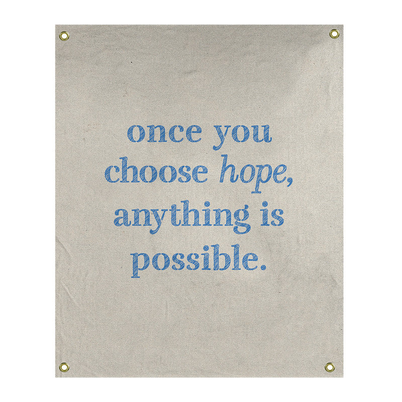 Tapisserie de polyester, citation en polyester, citation de l’espoir, H 59 pi x l 50 po, Blanc / Bleu