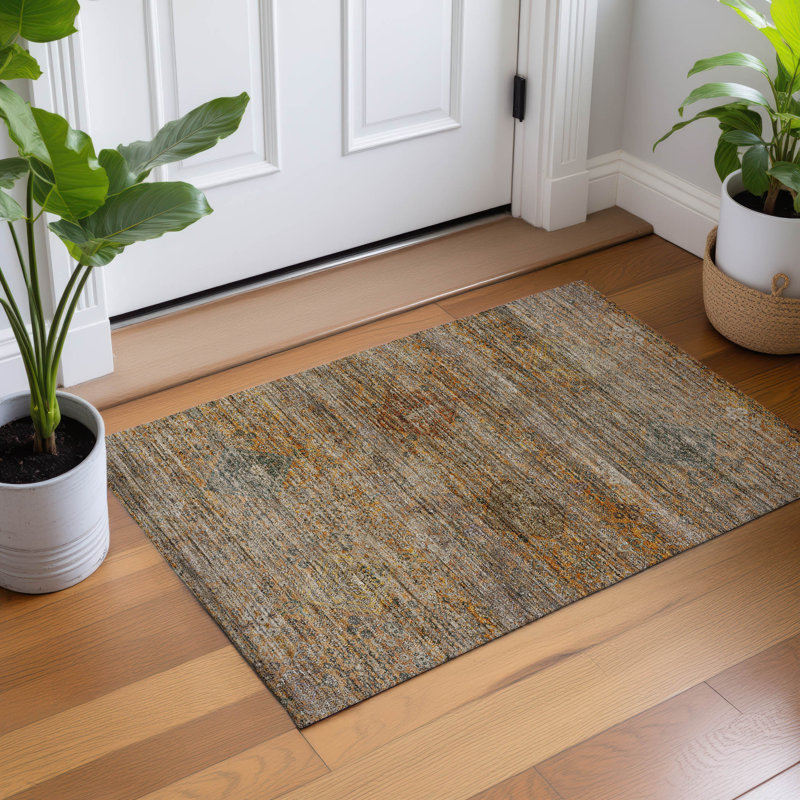 Tapis traditionnel de qualité supérieure lavable à la machine Tirico ATI21, Terra Cotta, 1 pi 8 po x 2 pi 6 po