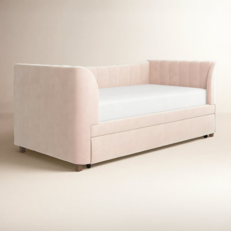 Maude Twin Upholstered Daybed with Trundle, Pink