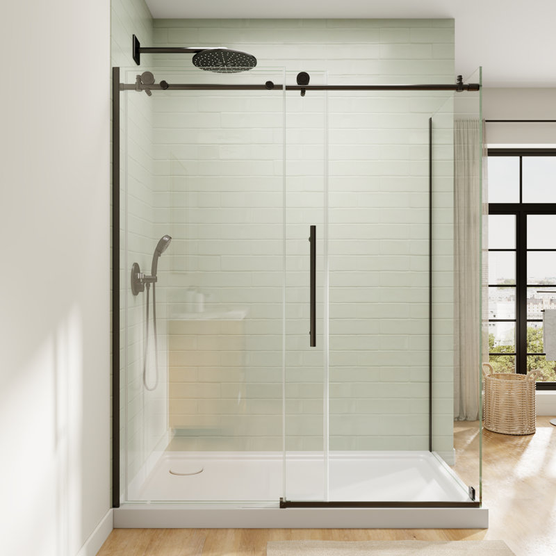 60" W X 36" D X 72" H Sliding Semi-Frameless Shower Enclosure With 5/16" Clear Tempered Glass, Matte Black