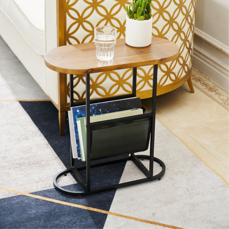 Petites tables d'appoint ovales en verre avec petit espace de rangement, Ensemble de 2, Brun