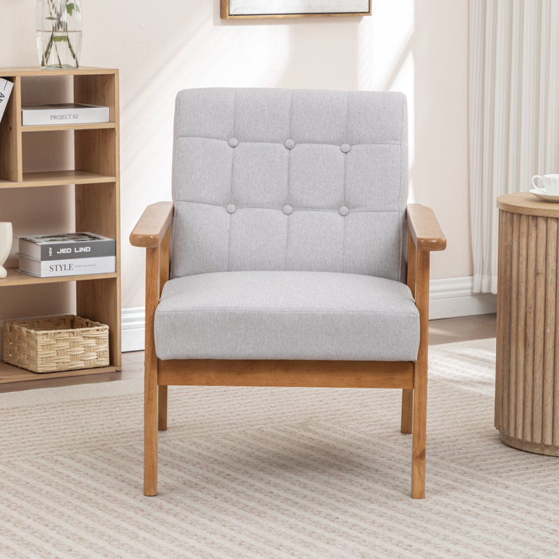 Fauteuil rembourré en bois massif de style nordique, Gris clair
