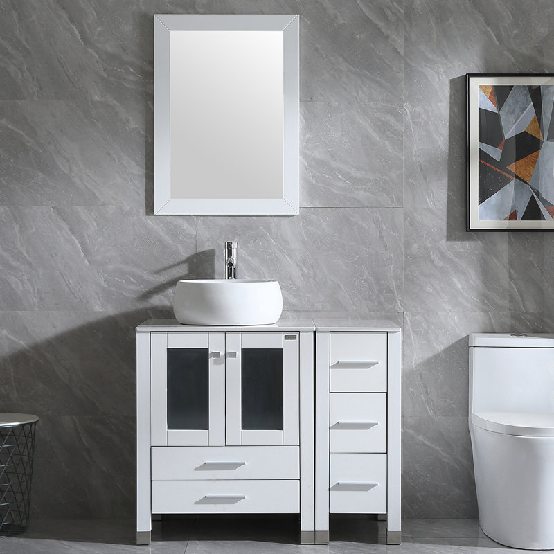 Ensemble de meuble-lavabo simple 36,6 "avec miroir et lavabo Mane, Blanc