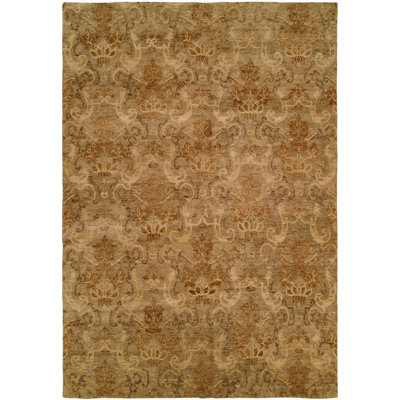 Seattle Wool Damask Area Rug in Beige