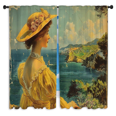 Femme victorienne rideaux de fenêtre Portrait vue sur la mer - 2 panneaux_15979