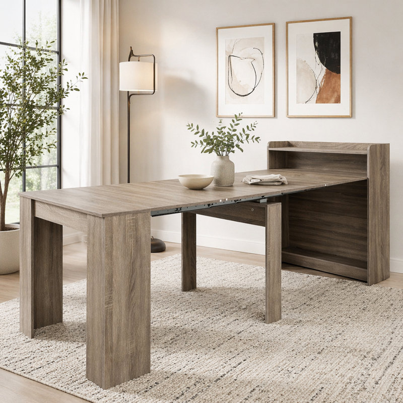 Table de salle à manger extensible moderne avec rangement, Barnwood