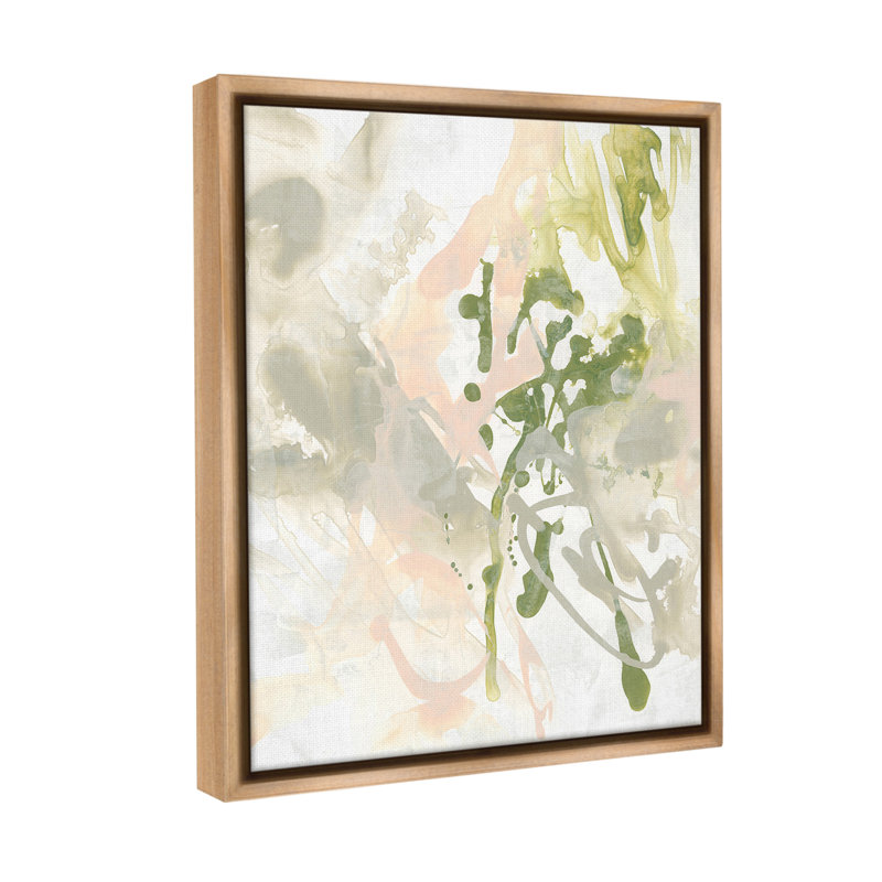 "Abstrait vert et beige" par June Erica Vess sur toile, Cadre flottant orme Montalcino, H 31 po x l 25 po