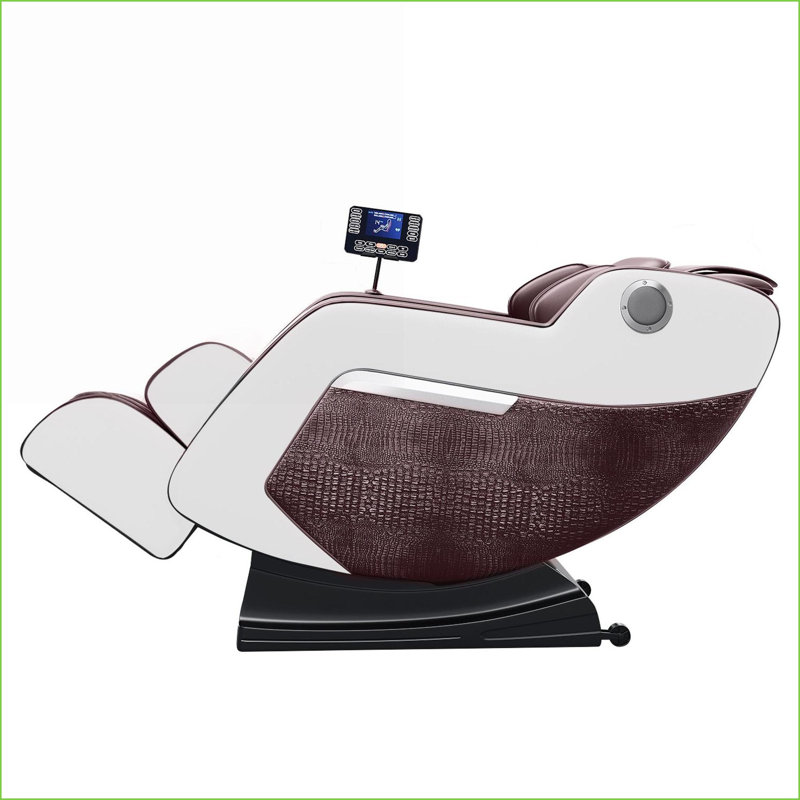 Fauteuil de massage Zero Gravity avec 20 coussins gonflables, 8 roulettes pour le dossier Massage des pieds | Noyer brun | Cuir PU