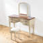 Ensemble de coiffeuse 46 "avec tabouret, miroir floral courbé, bois, rangement 5 tiroirs, rétro, espace de rangement de la chambre à coucher-986673936