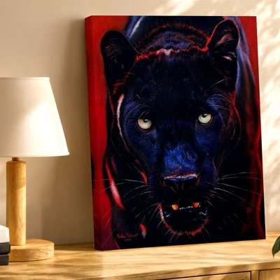 Black Panther Painting Wild Cat Portrait Red Background Canvas Poster Canvas Wall Art Print, Black Red Decorative Artwork For Living Room Bedroom Office, Hallway Gallery Wall Home Decor