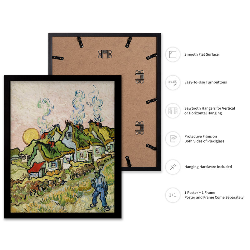 Van Gogh - Maisons et personnages, Black Framed, Poster, 12"H x 16"W