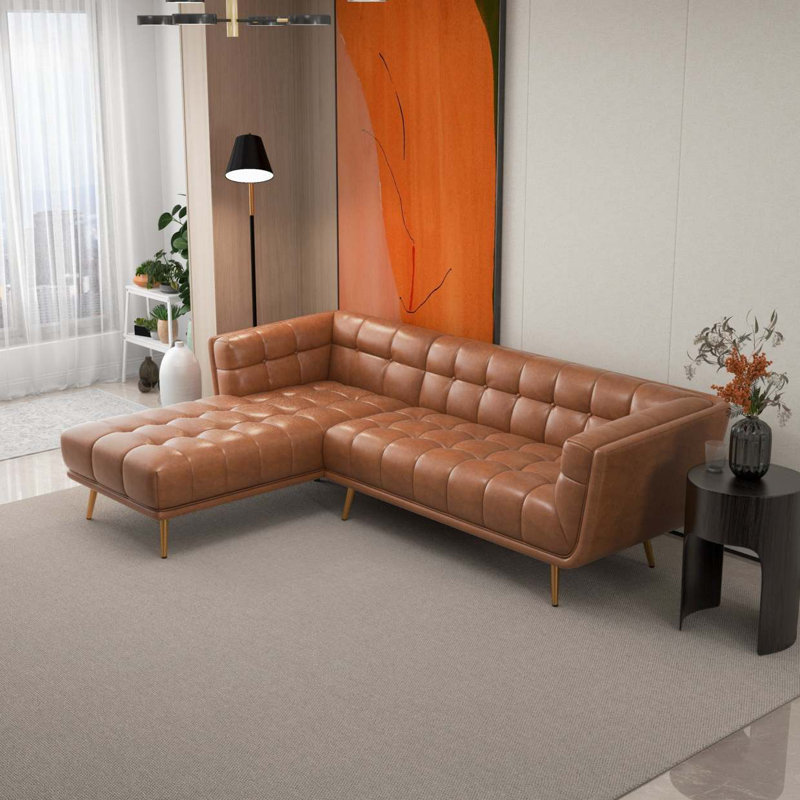 Addison Left Sectional Cognac Leather Sofa