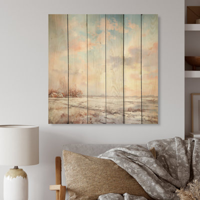 «Clouds Winter Scenery In Country Side - Clouds Wood», art mural sur bois de pin naturel