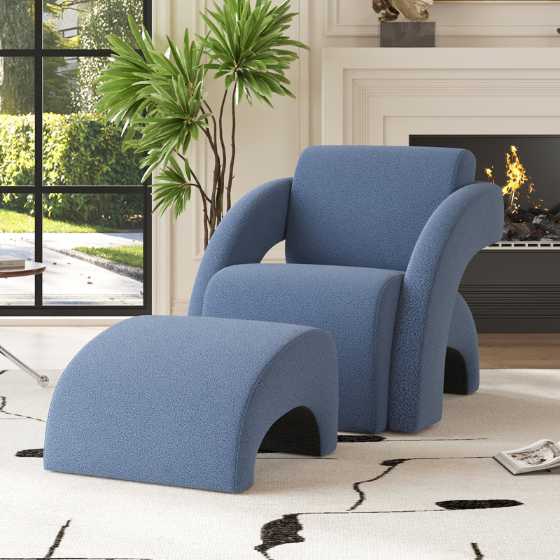 Upholstered Armchair With Ottoman, Blue