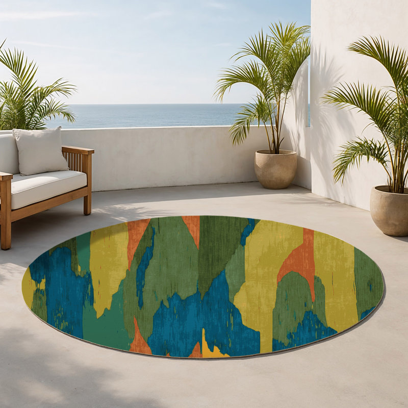 Eternal Cascade Indoor And Outdoor Area Rug, Round 5'