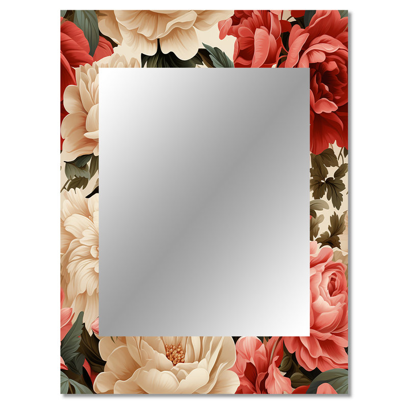 Bryceon Vintage Rose Floral Pattern - Floral Mirror, Cottage Unique Wall Mirror, Printed Metal Art, 40" x 30"