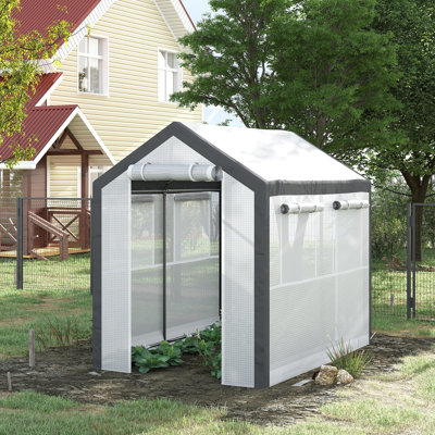 Serre 8 pi x 6 pi x 7,5 pi Walk-In, espace de jardinage extérieur avec 6 fenêtres, 2 portes et fermeture à glissière