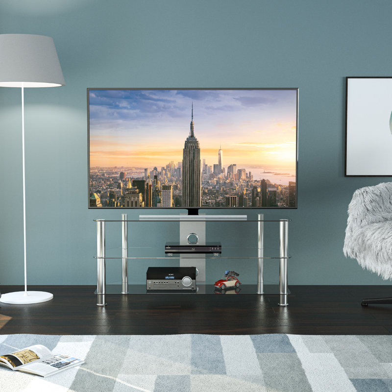 Byrge TV Stand for TVs up to 55", Chrome / Clear Glass