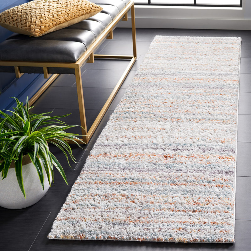 Striped Blue Rust/Ivory Area Rug, Runner 2'3" x 8'