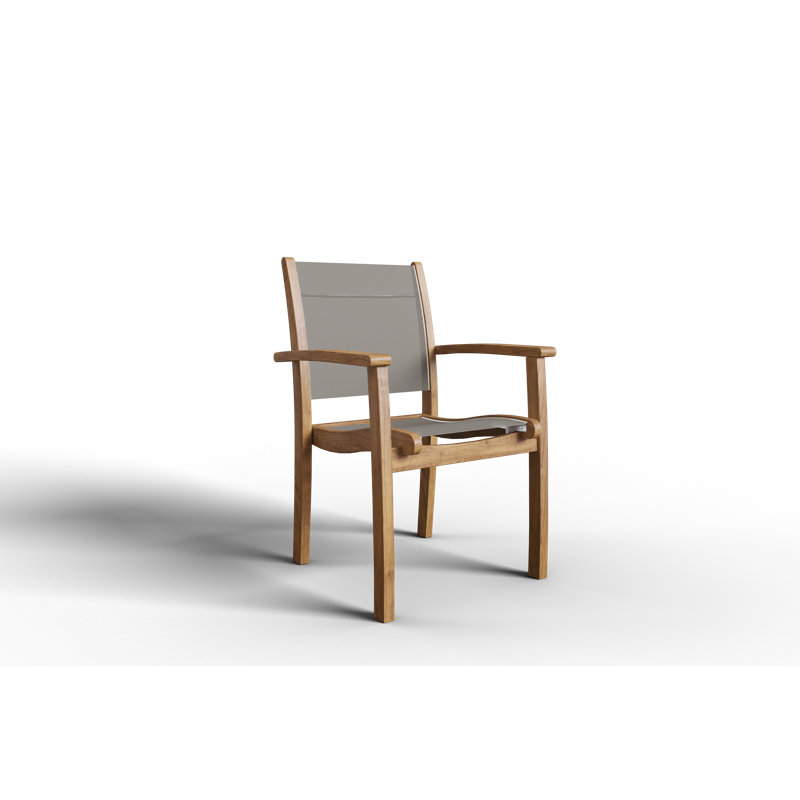 Chaise de patio empilable en teck, Taupe / Naturel