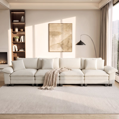 158" Oversized Deep Seat Living Room Sofa, Corduroy Couch with Throw Pillows