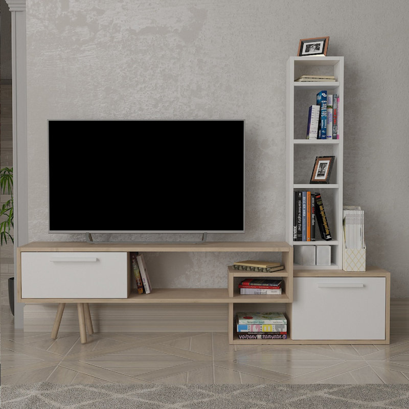 Burr TV Stand for TVs up to 55", White/Oak