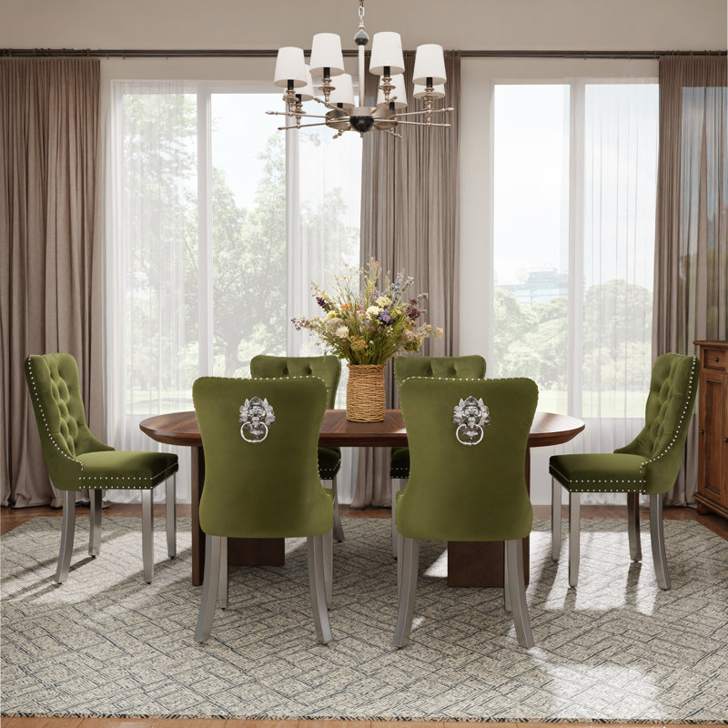Modern Tufted Velvet Upholstered Dining Chairs Kitchen Chairs (Set of 6), Olive