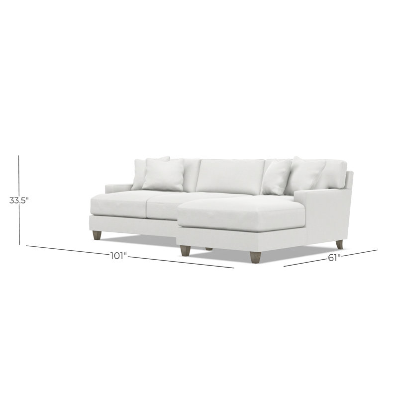 Mila 2-Piece Fabric Sectional, White Polyester Blend, Right Hand Facing, 33.5" H x 101" W x 61" D