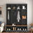 Farmhouse Wide Hall Tree With 8 Hooks, Bench And Open Compartments-2113476728