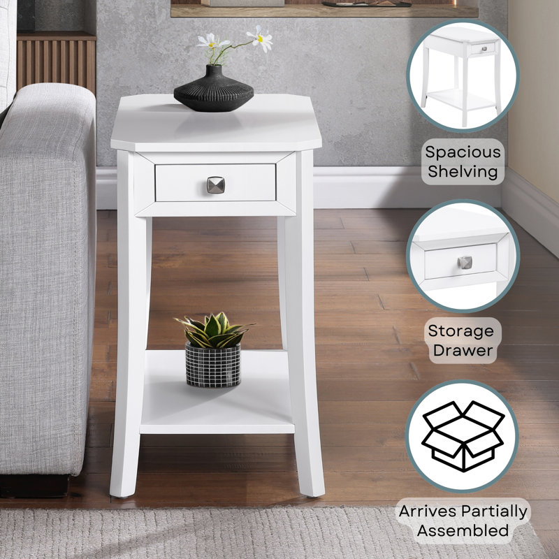Sonora 1 Drawer Chairside End Table with Shelf, White