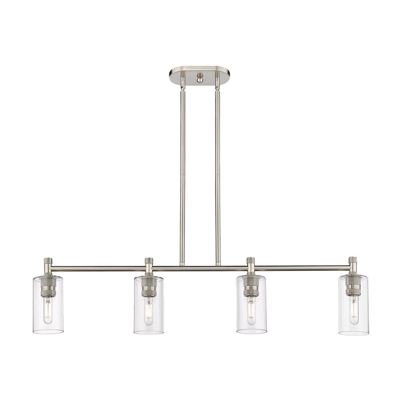 Luminaire suspendu pour îlot 4 lumières Crown Point, H 9,88 po x l 43,75 po x P 3,88 po, Clair, Nickel satiné