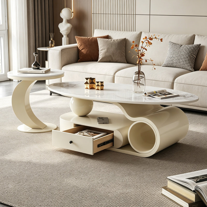 Ensemble de tables basses Modern Modern, Blanc / Gris, H 15,74 po x L 47,24 po x l 23,62 po