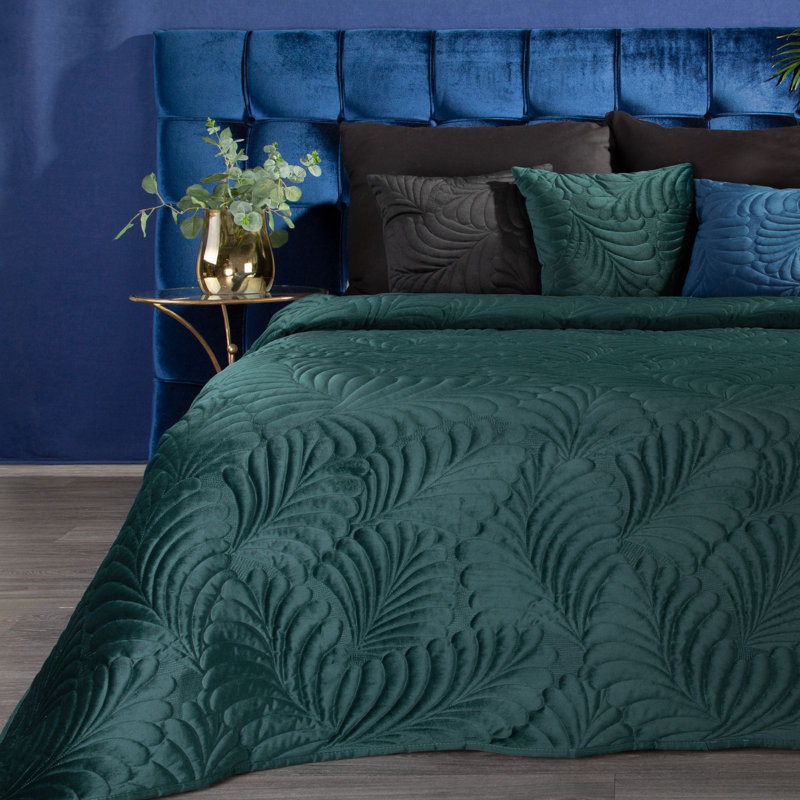 Purkey Floral Bedspread, W220 x L240cm, Dark Turquoise