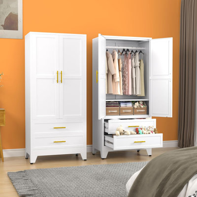 71 "Metal Clothing Storage Cabinet with Adjustable Shelves and Hanging Rod