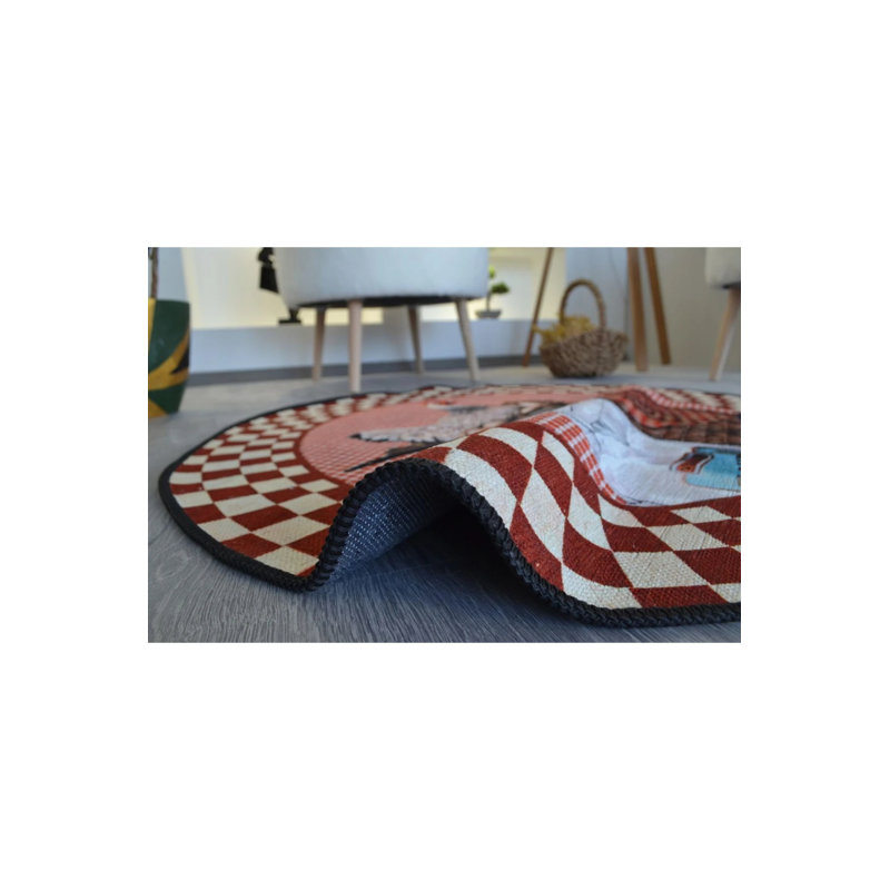 Tapis décoratif moderne à motif tissé à motif de poules et d'œufs, Rond 2 pi 8 po